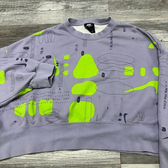 Nike Air Print Stellar Indigo Green Women M Cropped Pullover Crewneck Sweatshirt - Picture 1 of 10
